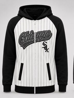 New Era Chicago White and Black Pinstripe Zip Hoodie